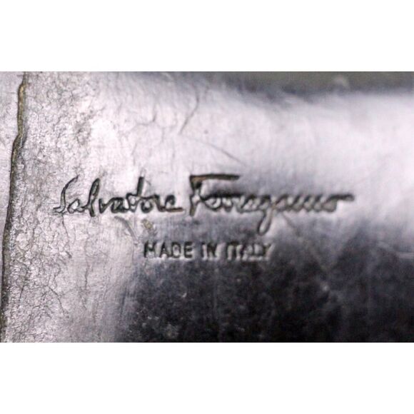 Salvatore Ferragamo BLACK REAL LEATHER VELVET MID HEEL CLASSIC PUMP SHOES 8.5C - Picture 13 of 13